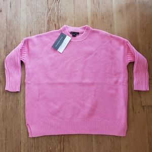 French Connection Jamie Mozart Cotton Texture Crewneck Sweater Bublegum Pink Med